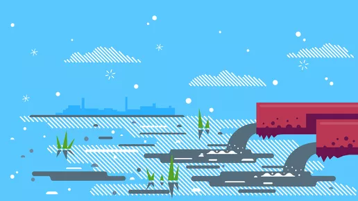 Illustration of two pipes draining waste water into a river